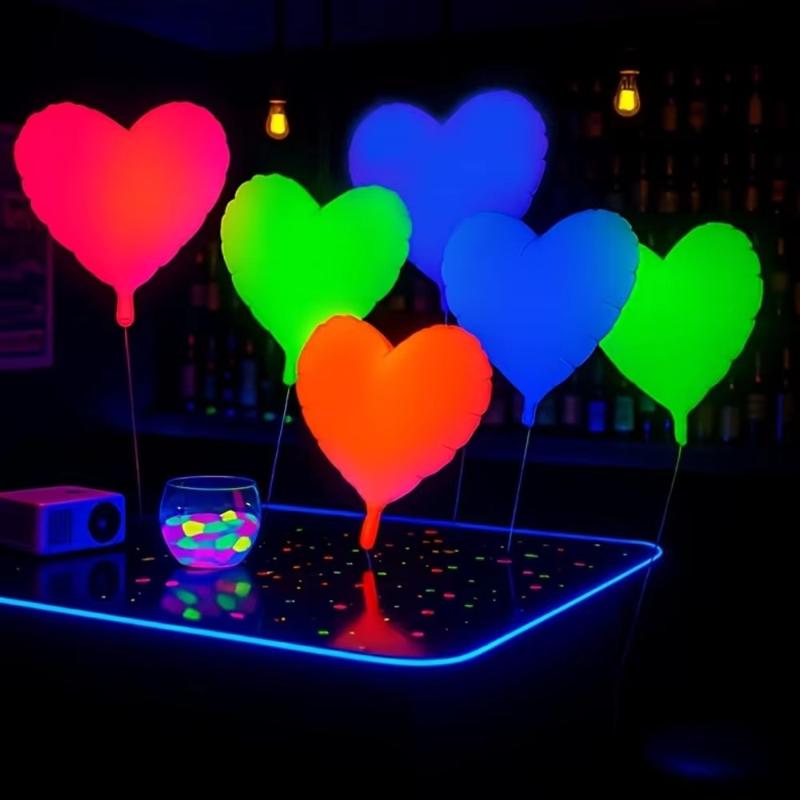 6 ks fluorescentních balónků, narozeninové balónky, party dekorace, party potřeby, ve tvaru srdce, pěticípé hvězdy