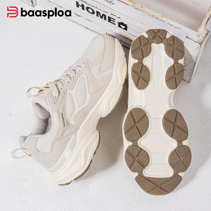 BAASPLOA Damen Sportschuhe mit dicker Sohle, Mesh Laufschuhe, Freizeitschuhe, Wanderschuhe, Studentenschuhe, weiße Schuhe, flache Sportschuhe, Tennisschuhe