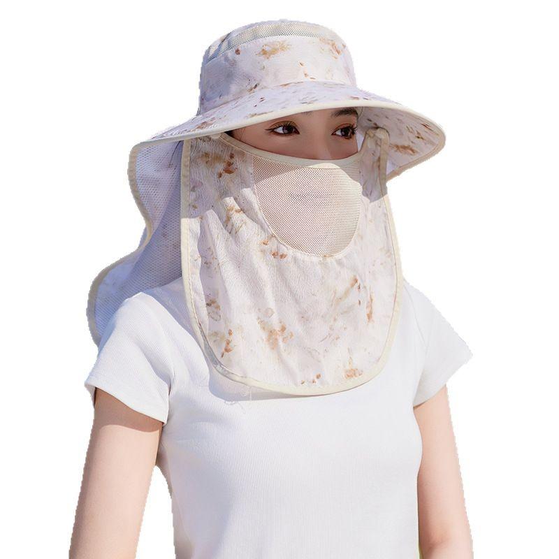 Tea Picking Hat Summer Mesh Outdoor Sun Hat Face Covering Shawl Hat Women's Plus Flower Cloth Mask Sun Protection Cap