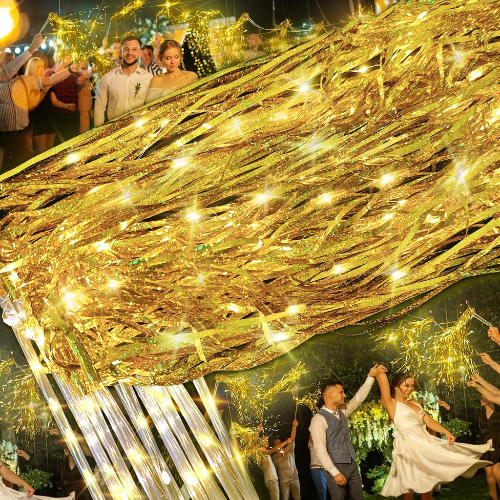 12-60Pcs Light Up Wedding Sparklers Wedding Wands Ribbon Streamers LED Silk Fairy Wands with Bells for Birthday Concert Raves