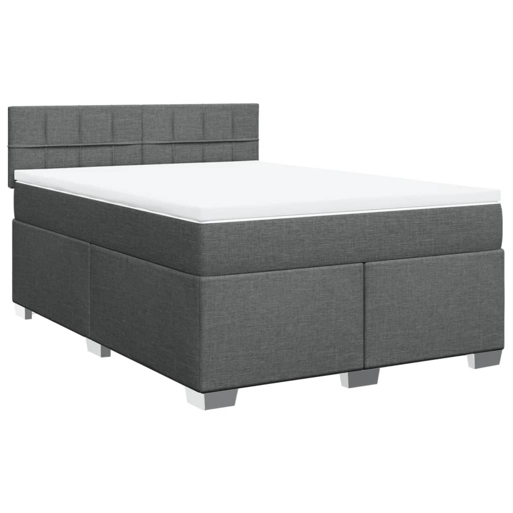 Box Spring Bed with Mattress Dark Grey 140 X 190 Cm Fabric