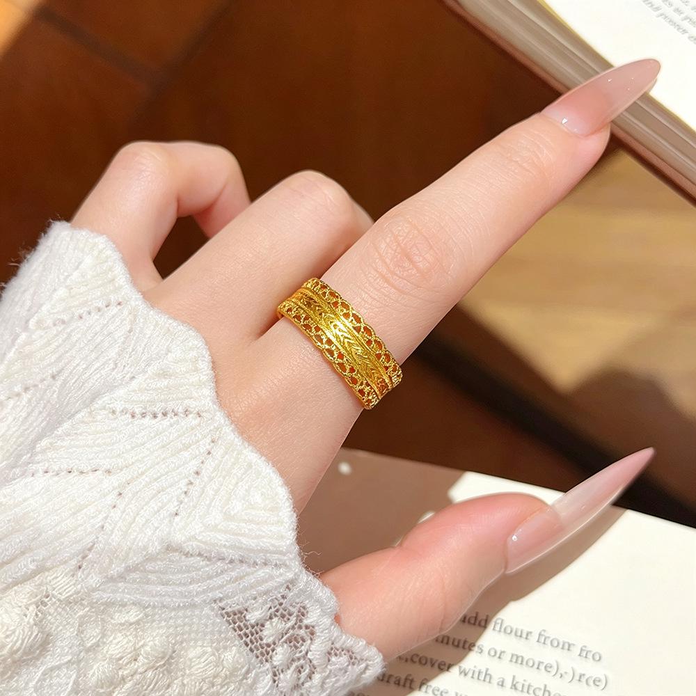 Elegant Chinese Waist-Wrap Ring: 24k Gold-Plated Copper, French Fairy Style, Light Luxury Design.