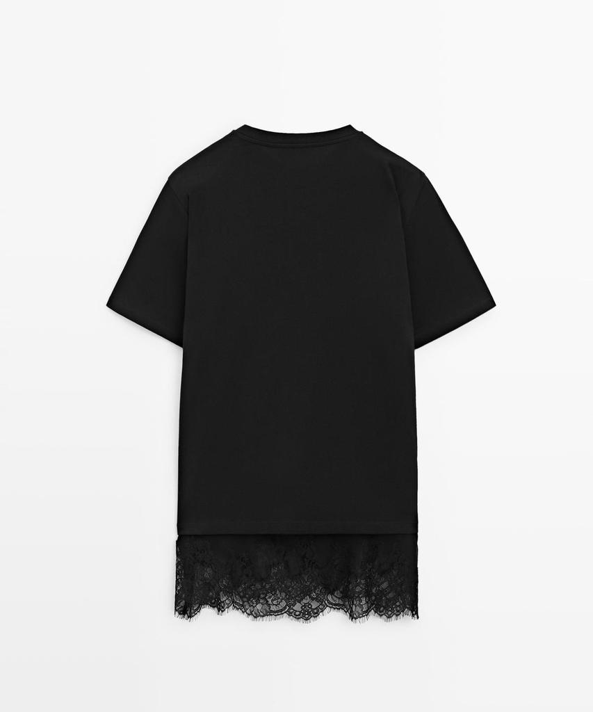 Masimodutti Lace Detail Short Sleeve T-Shirt