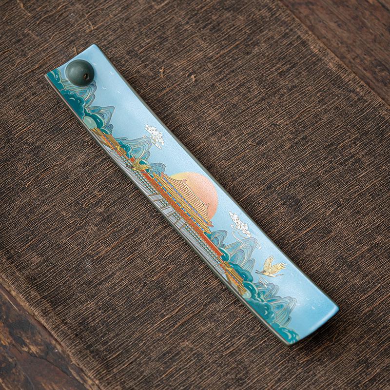 Guochao Antique-Style Ceramic Enamel Incense Holder Ornament for Home Cloisonné Sandalwood Incense Ceremony.
