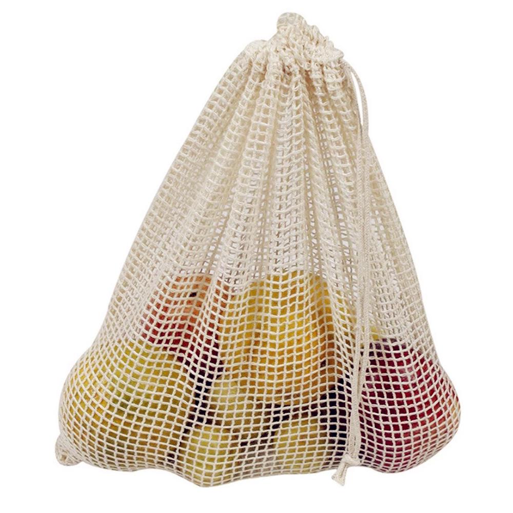 

Drawstring Cotton Mesh Bag for Fruits and Vegetables - Breathable Storage and Shopping Bag