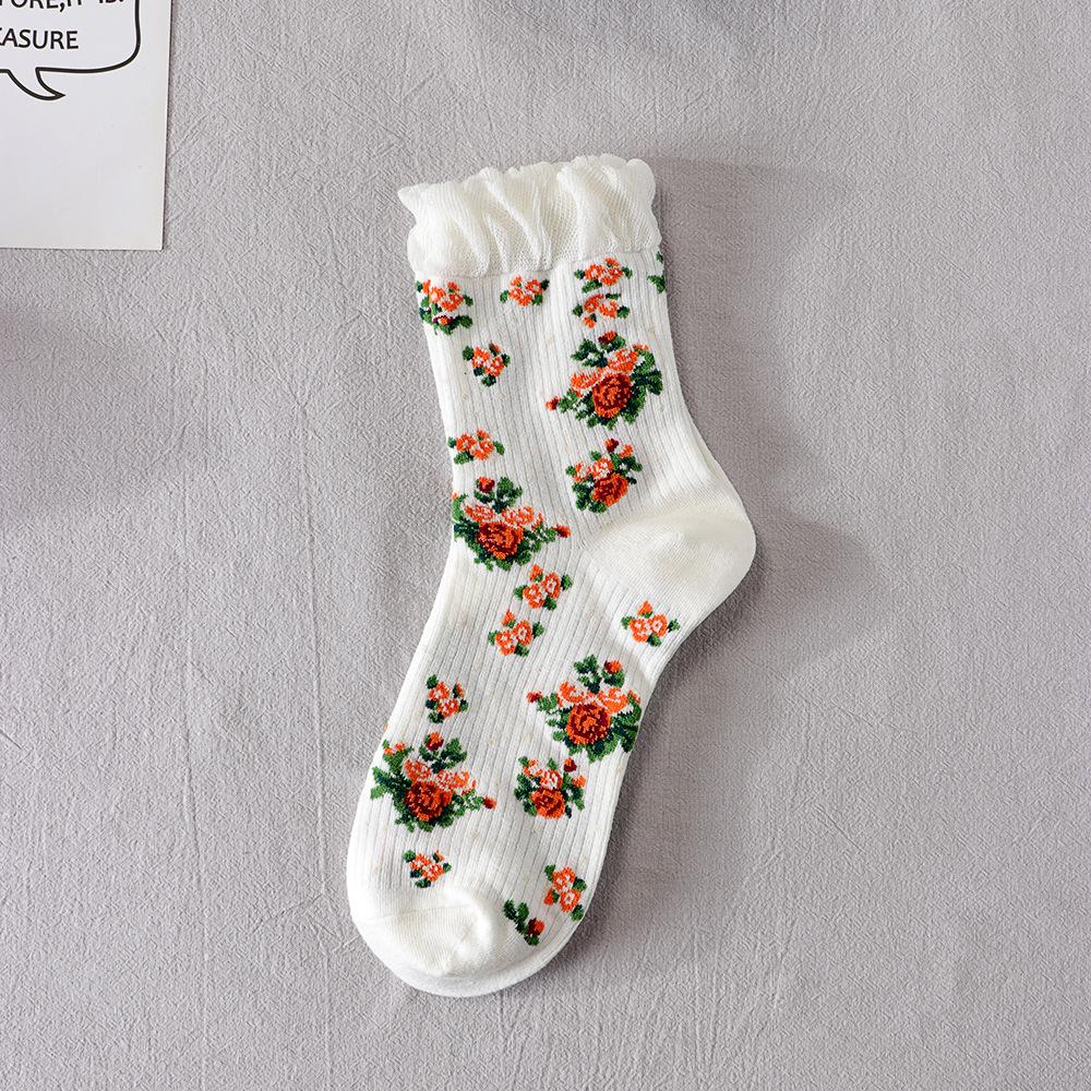 Retro Ethno-Stil Kinder Knöchelsocken, Trendige Sommer- und Frühlings-Leichte Blumen-Kristallseide Frottee-Lange Socken