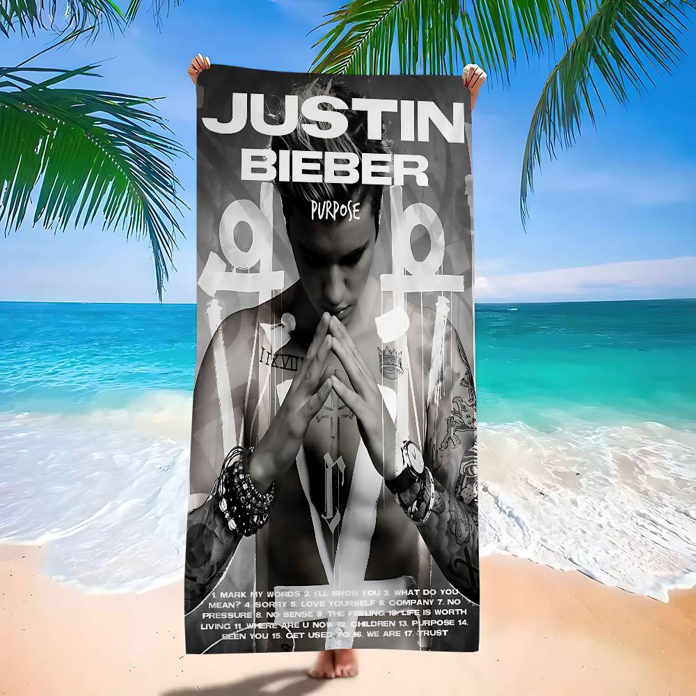 Asciugamano da Spiaggia Caldo Justin Singer Bieber per Bambini Asciugamano da Bagno Personalizzato Asciugamano da Piscina Regalo per le Vacanze Asciugamano da Picnic Regalo per Festa