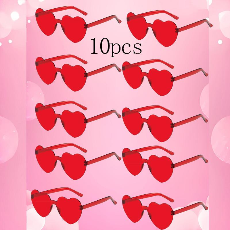 

10 шт. Солнцезащитные очки в форме сердца, Солнцезащитные очки с надписью Love, Желейного цвета, Безободковые, Цельные очки в форме сердца, Очки ослепительных цветов