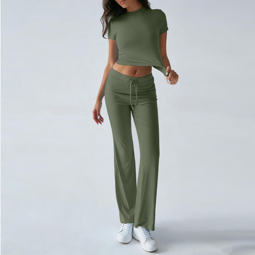 Women's Color Casual Top And Pants Fashion Two-piece Set