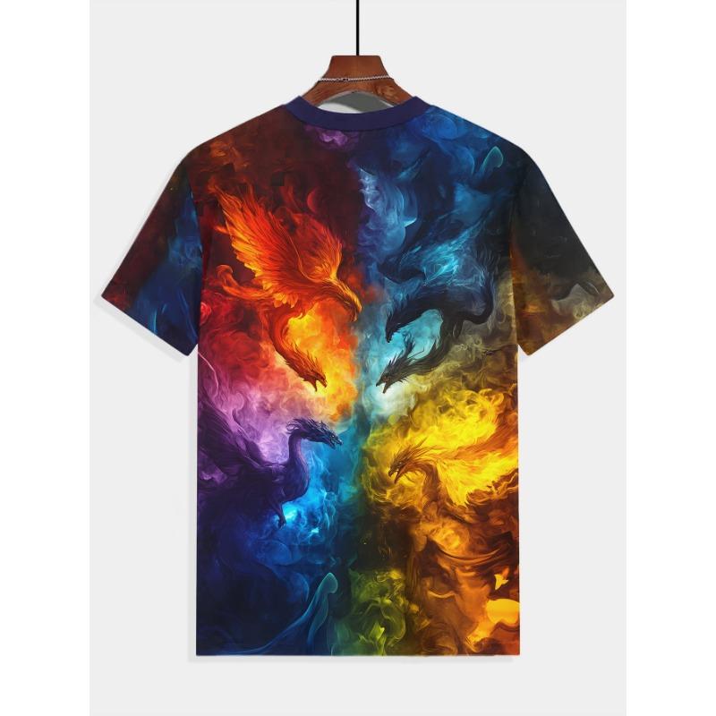 Men's Dragon T-Shirt Fantasy Mythical Creature 3D Graphic Printed Short Sleeve Casual O-Neck Pullover Streetwear Harajuku Tee Tops Male Clothing