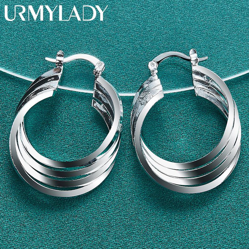 URMYLADY 925 Sterling Zilver 25mm Oorbellen met Meerdere Ringen Oorringen voor Vrouwen Charm Bruiloft Verloving Mode Party Sieraden