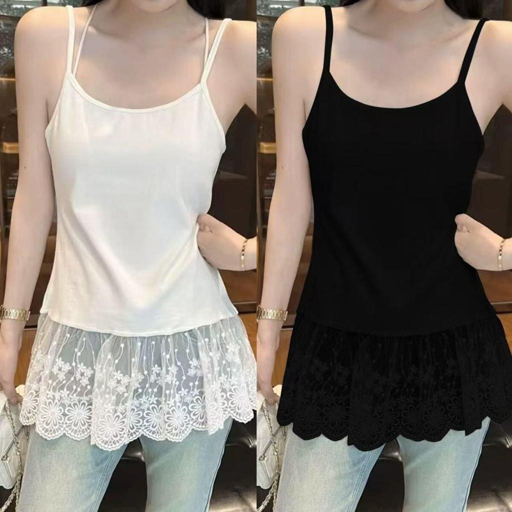 95% Cotton Lace Trim Camisole Vest - Women's Spring/Summer 2026 New Arrival, Plus Size, Slim Fit, Layering Inner Top