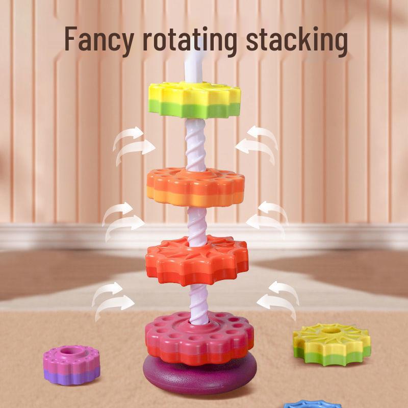 Yiying Cognitive Rainbow Rotating Tower Toy for Toddlers - Educational Geometric Stacking & Spinning Rings