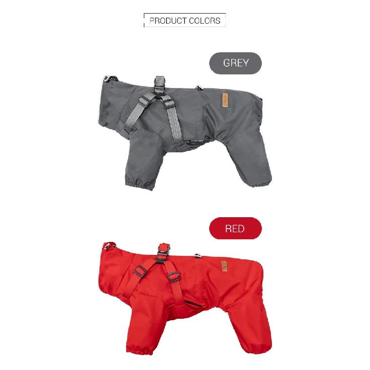 Dog Raincoat with Harness Waterproof Pet Rain Jacket for Small Dogs Adjustable Reflective Dog Rain Overalls with 4 Legs