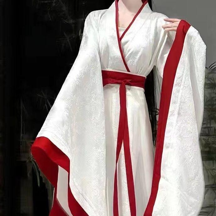 2026 Damen Hanfu Set: Stil der Streitenden Reiche mit Kreuzkragen, weiten Ärmeln und hüftlanger Jacquard-Ripp-Rock