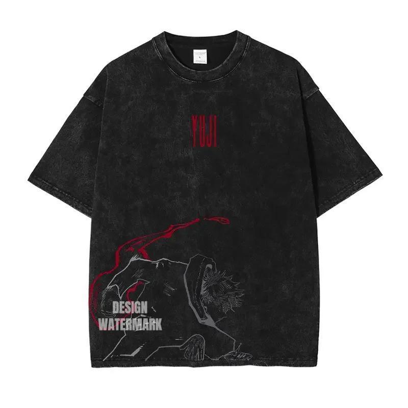 Summer Jujutsu Kaisen Anime Washed Vintage Shortsleeved Japanese Largesize Unisexs And Unisexs Slimming Top