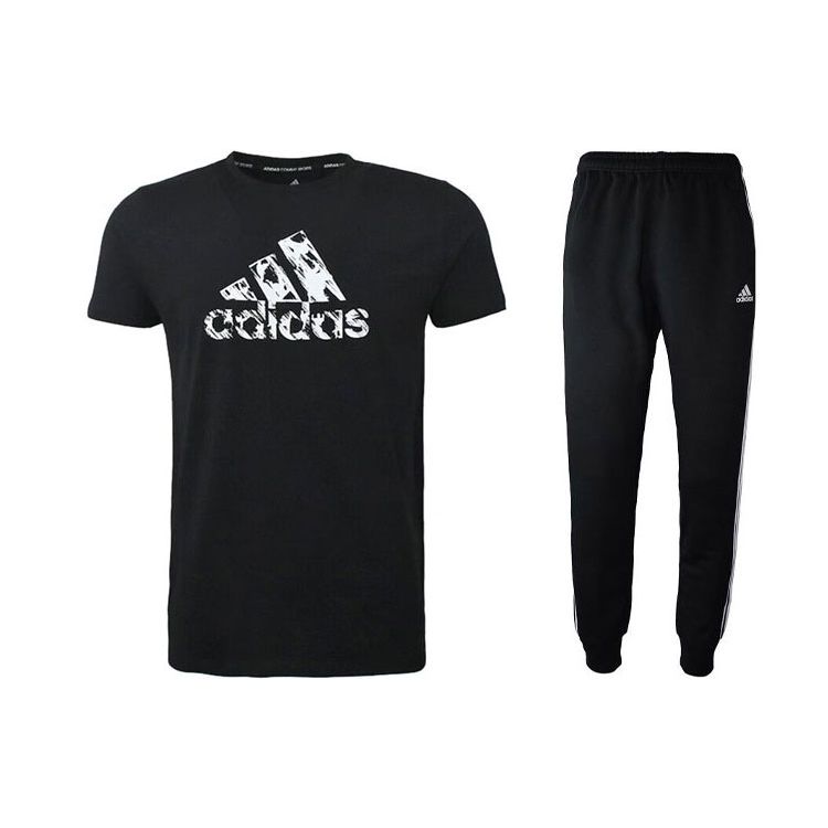 

Adidas Футболка с короткими рукавами и принтом логотипа в виде буквы и полосатые брюки с манжетами, повседневный спортивный комплект для мужчин, черный, белый цвет ADITSG2SMU-BW-1+TR30P1R-BW S