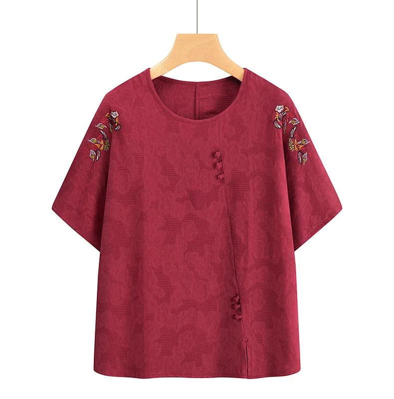Summer Set for Middle-Aged Women Short Sleeve Pure Cotton Mom T-Shirt plus Size Grandma Clot