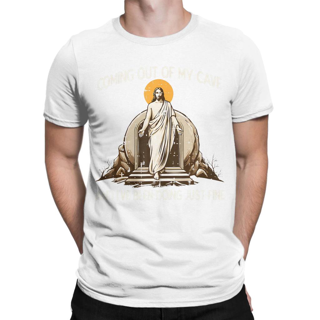 Novelty Easter Coming Out My Cave Jesus Resurrection TShirts Unisex O Neck Cotton T Shirts Short Sleeve Tees Plus Size Clothes