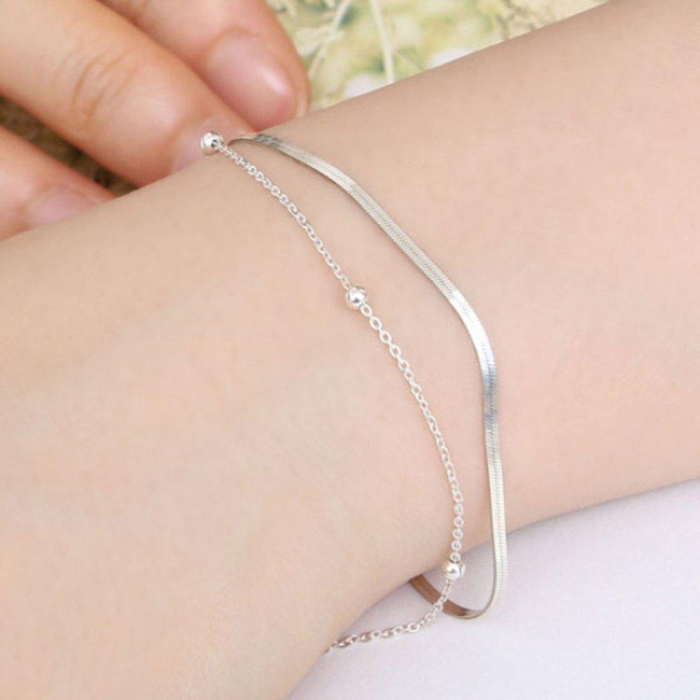 92.5 Silver Snake Chain Double Chain Silver Bracelet