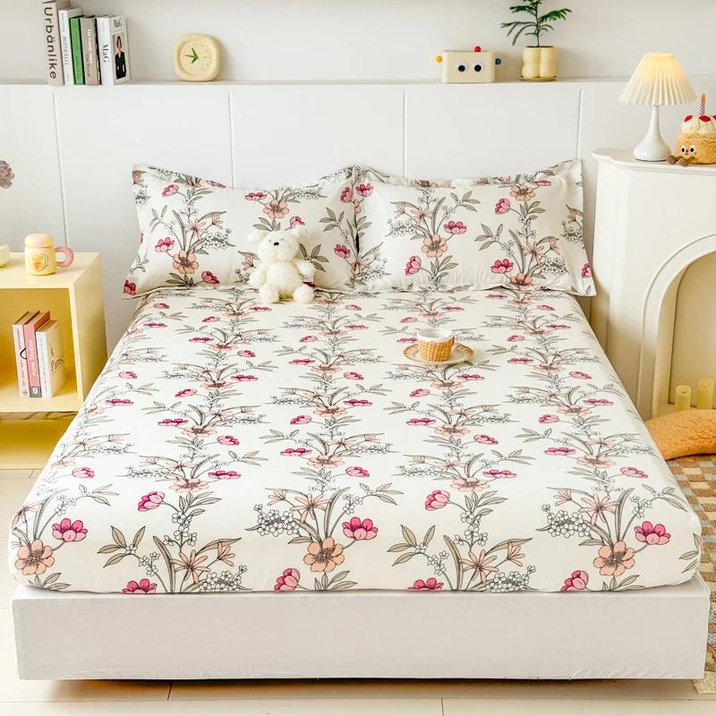 High Quality Printed Fitted Sheet Single Double Queen Size Mattress Cover With Elastic Band Bedsheet Soft Comfortable Fitsheet