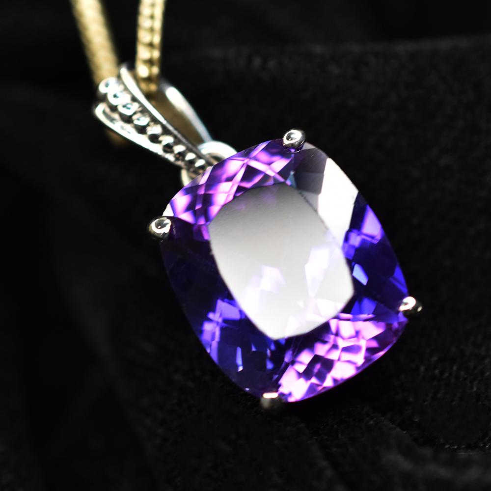 Purple Tanzanite 26 Ct Natural Cushion Pendant 925 Sterling Silver