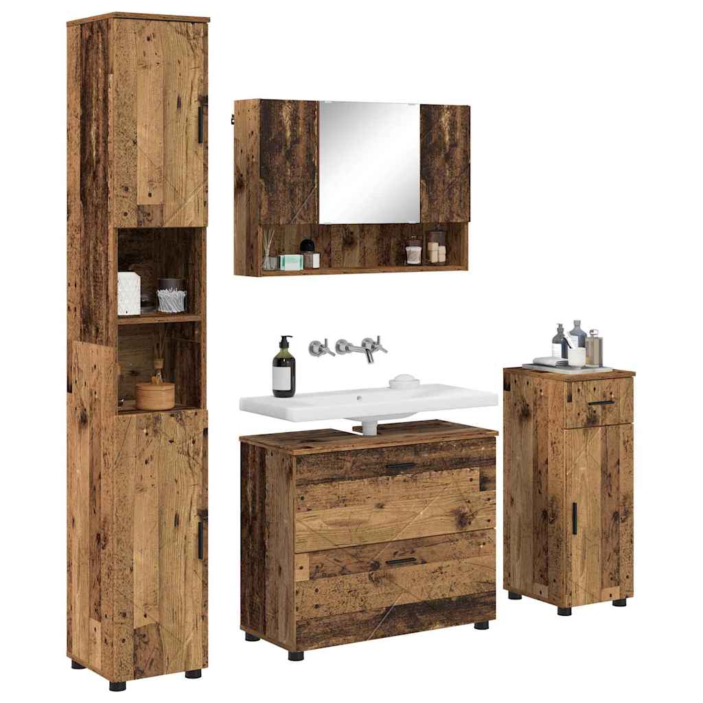 Bathroom Furniture Set with Door 4 pcs Reclaimed Wood Plywood and Metal