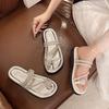 Flat-bottomed Cool Slippers Women's Summer Wear 2025 New Rhinestone Fairy Wind Soft Bottom Non-slip Toe Beach One-word Drag