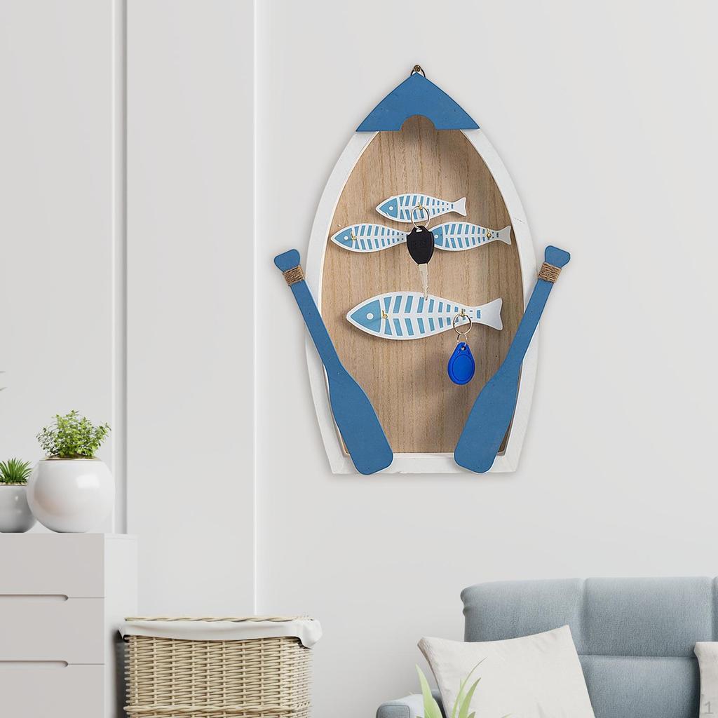 Key Holder for Wall Home Decor Ornaments Mediterranean Style Wood Craft Art