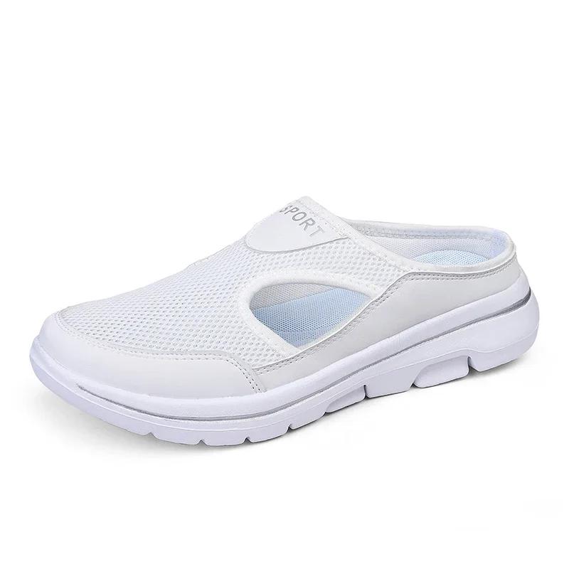 Men Slippers Breathable Mesh Casual Flat Shoes Outdoor Home Lightweigh Solid Slip On Couple Shoes Walking Sport Sandals2025