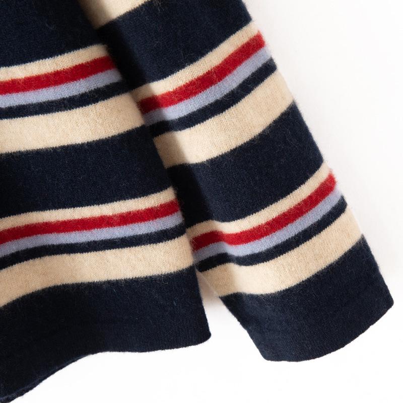 Women's Colorful Striped Cashmere Sweater – Round Neck, Loose Fit, Long Sleeve Knit Base Layer for Autumn/Winter