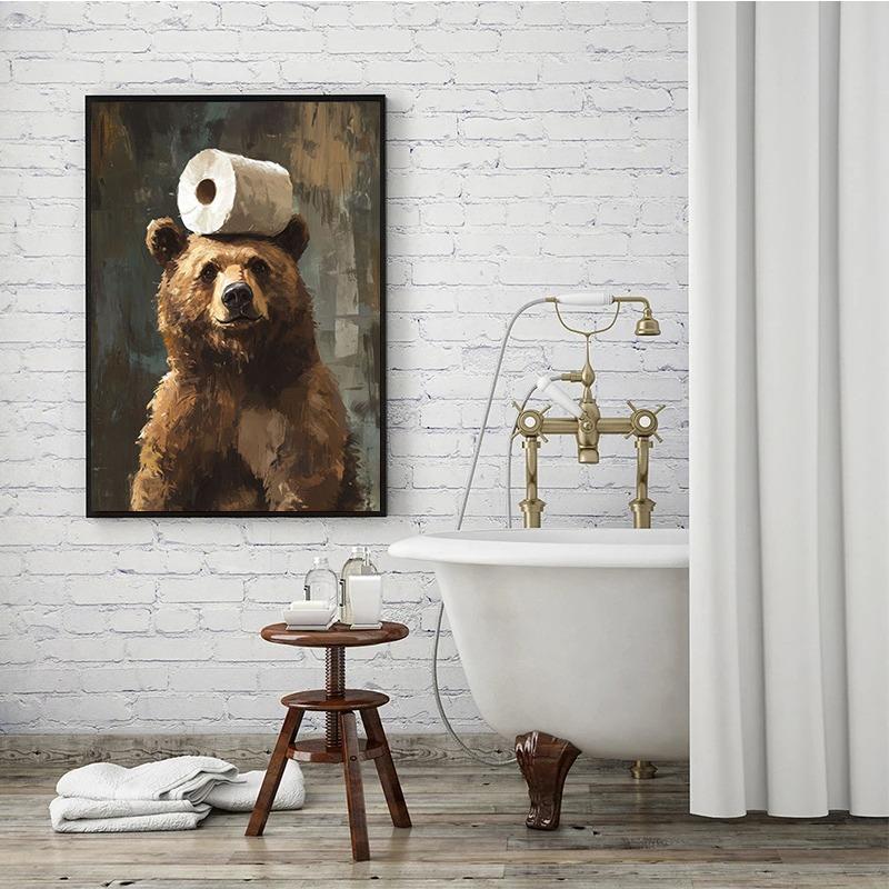 Bathroom Animal with Toilet Paper Posters Prints Fox Tiger Otter Cow Panda Monkey Canvas Painting Wall Art Pictures Home Decor