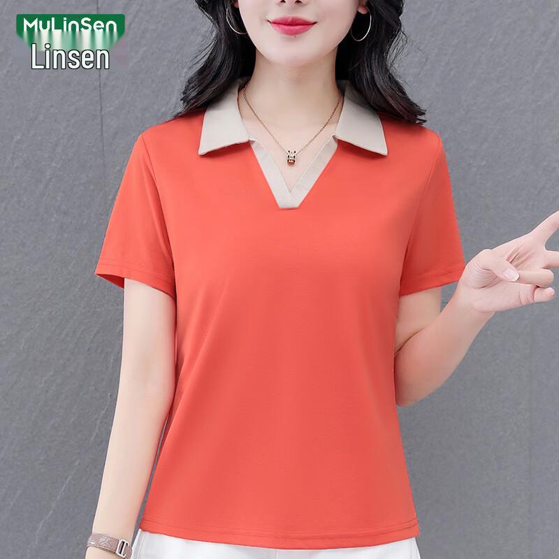 

MULINSEN Women s Cotton V-Neck Polo T-Shirt 2XL