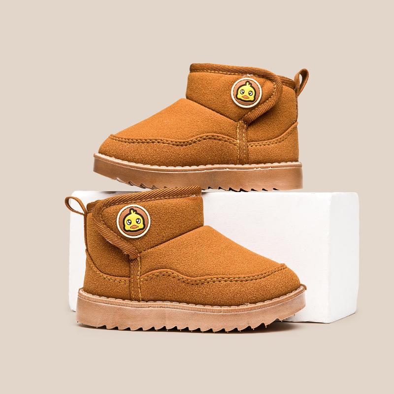 

Children s Warm Snow Boots Winter Baby Plus Velvet Thick Cotton Shoes Solid Color Short Boots 21 коричневый