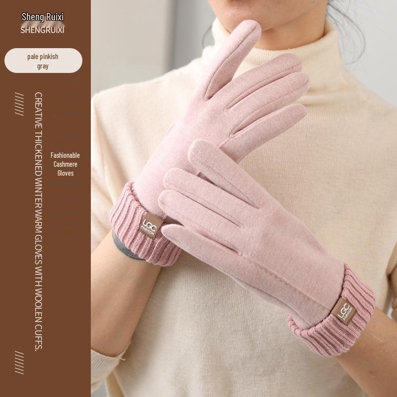 

Сенсорные кашемировые перчатки с рубчатыми манжетами для велоспорта: Теплый, Мягкий, Осенне-зимний стиль One Size