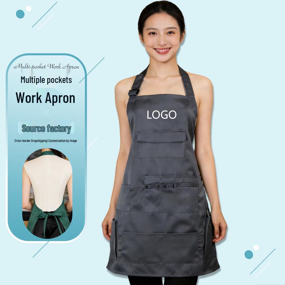 Korean Style Multi-Pocket Halter Apron for Hairdressing & Makeup Artists