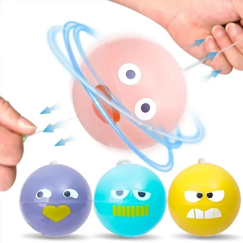 Colorful Glowing Pull Rope Whistle Ball LED Glowing Cartoon Expression Children's Pull Rope Whistle Toy