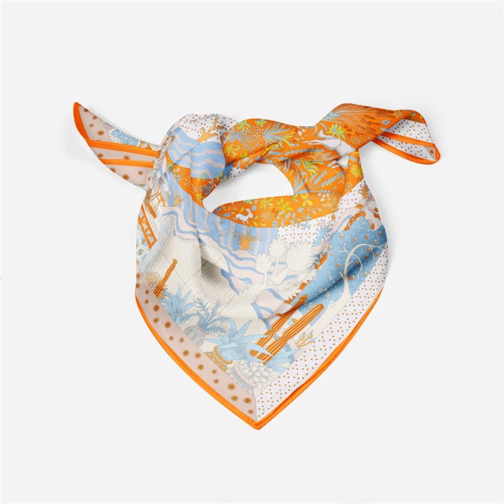 53Cm  Dot Animals Square Scarf Woman New Design Silk Scarf Women Bandana Luxury Headband Hijab Foulard Neckerchief