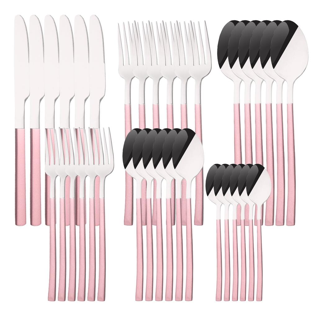 36Pcs/6Sets Mint Gold Cutlery Set Mirror Stainless Steel Flatware Knife Dessert Fork Tea Spoon Dinnerware Kitchen Restaurant Tableware