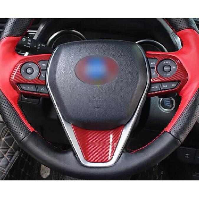 For Toyota Camry 2018- Red Control Button Cover Steering Wheel Carbon Fiber