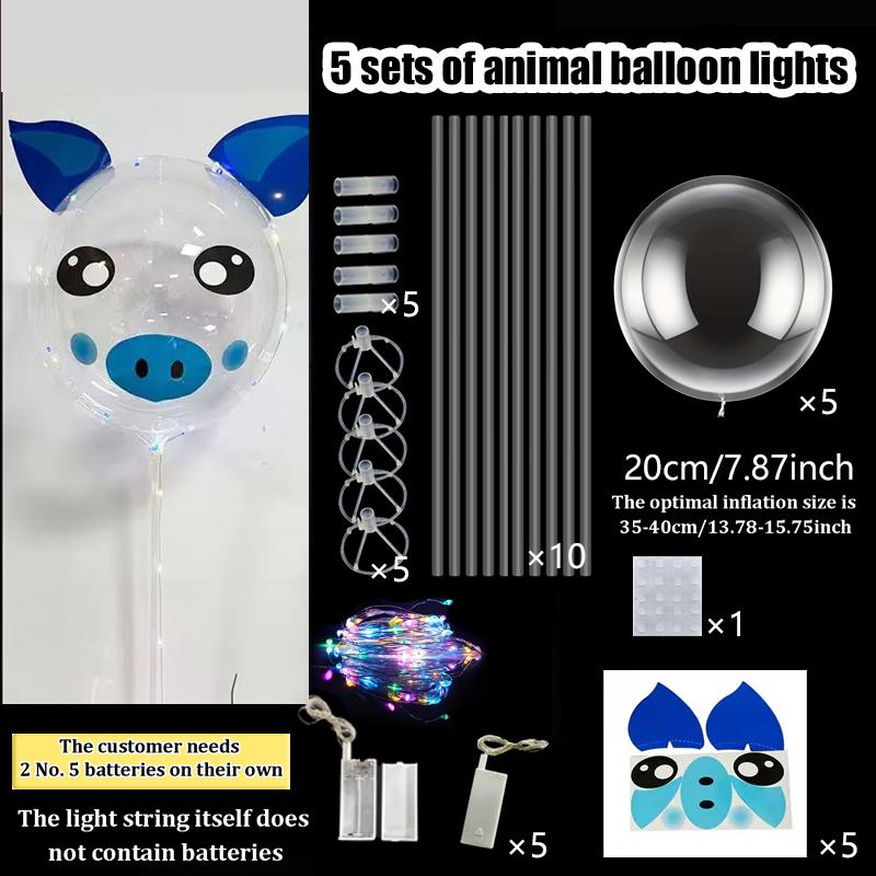 5pcs 20inch LED balloon light with animal stickers for birthday party decoration (excluding battery) glowing balloon decoration