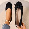 Plus Size Women's Black Suede Ballet Flats with Bow - Soft Sole & Shallow Mouth for Commuting