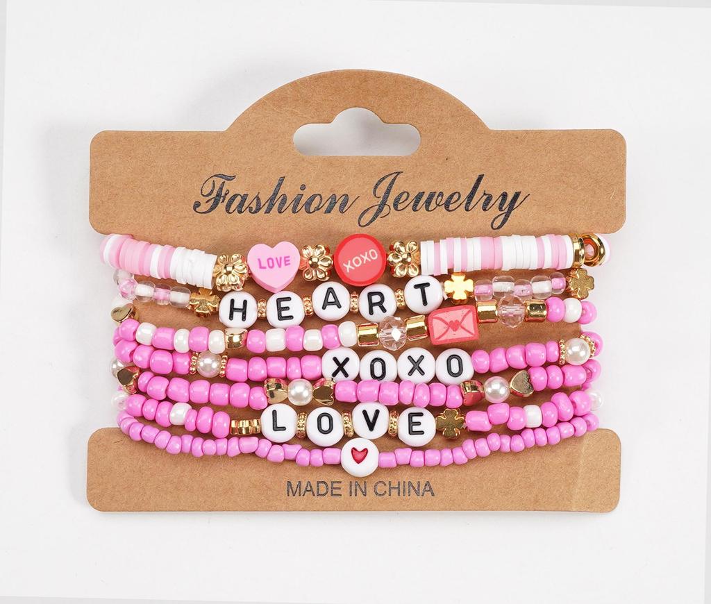 Valentine's Day Multi-layer Love Heart Bracelet - Elastic Polymer Clay Beaded Design for Qixi Festival