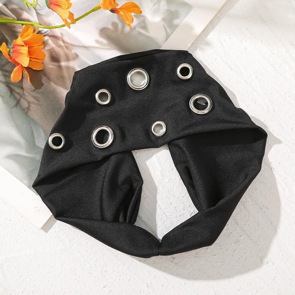 

Fabric Hollow Eyelet Elastic Headband Metal Rock Hollow Eyelets Hair Bands Punk чёрный