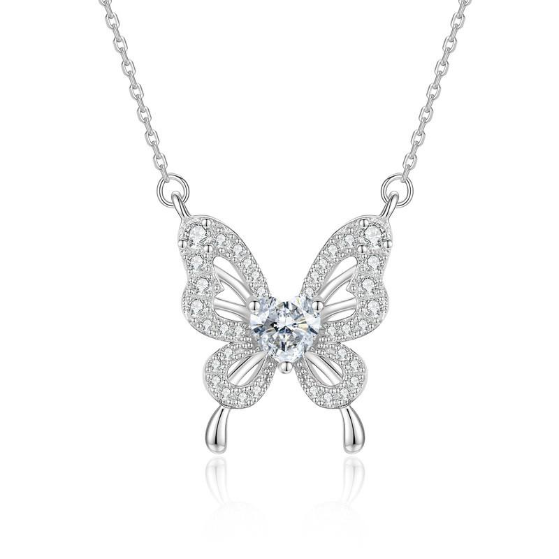 Sterling Hollow Butterfly Heart Pendant Necklace With D-Color Moissanite Rose Gold Plated Women Daily Wear Pendant Necklace