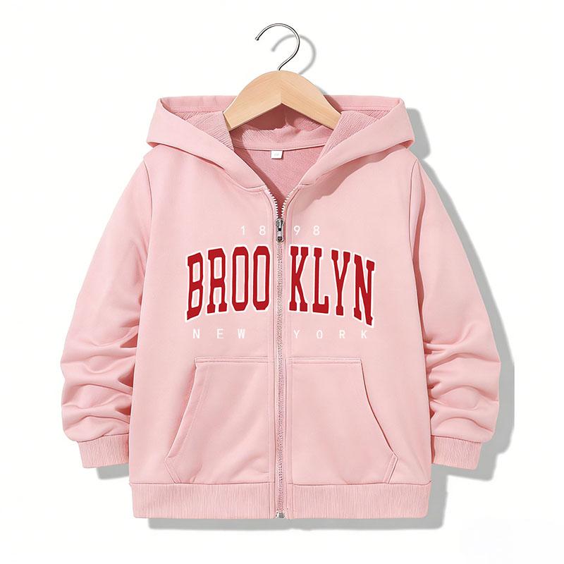 Kids Zipper Hoodie Funny Casual Brooklyn New York Letter Hoodies Jackets Boys Girls Zip Up Sweatshirt Children Hoodies