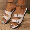 Large Size Buckle Flat Bottom One-word Shoes Women's Open-toed Retro Wind Beach Cool Slippers