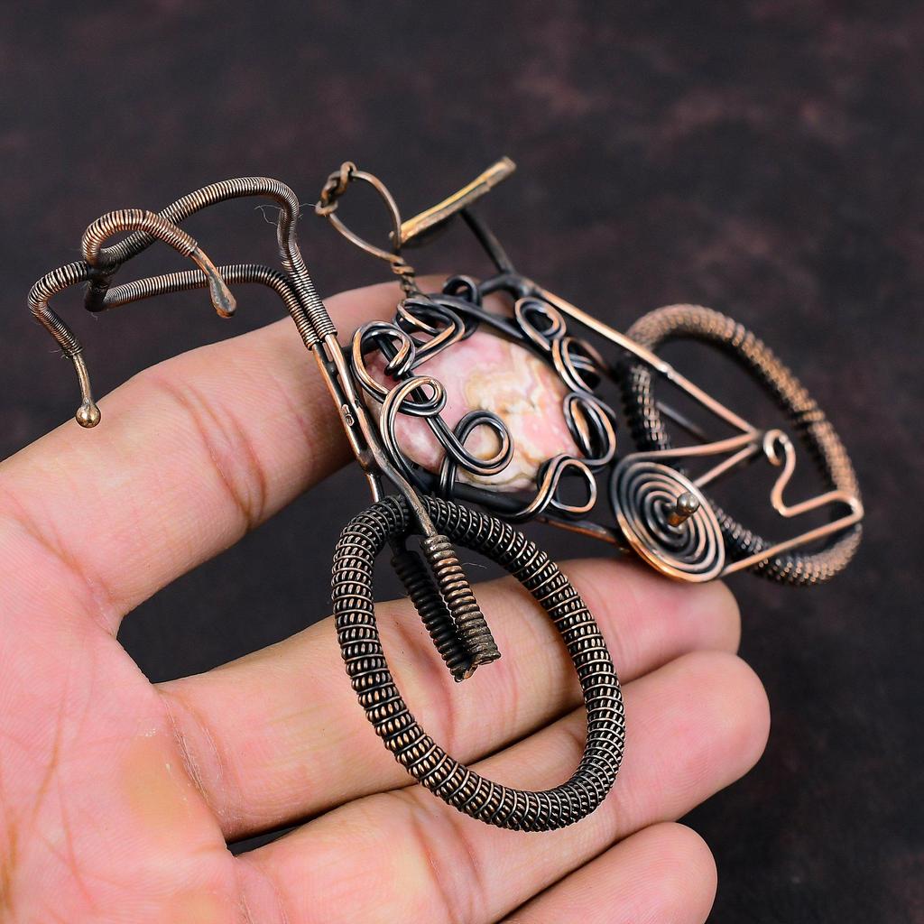Rhodochrosite Pendant Copper Wire Wrapped Gemstone Pendant Handmade Copper Jewelry Cycle Pendant Anniversary Gift Real Rhodochrosite Jewelry