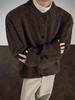Men's Retro Dark Brown Button-Up Knit Cardigan - Autumn/Winter, Loose Casual Jacket with a High-Intellect, Laid-Back Vibe.