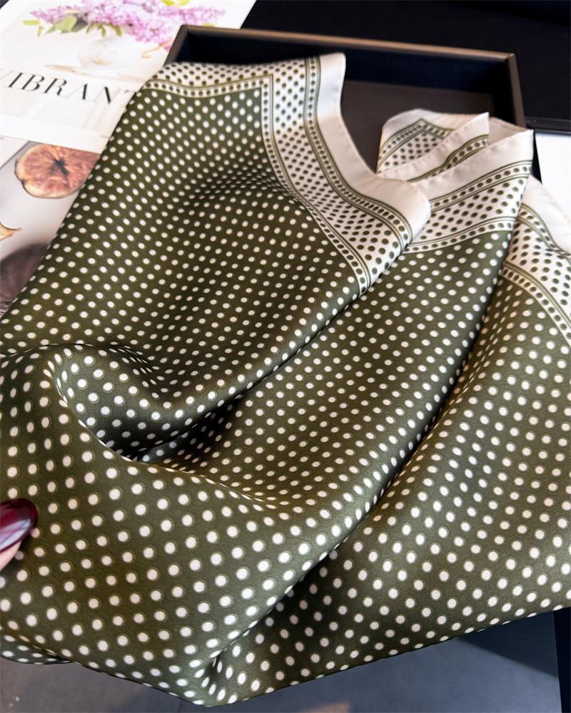 Fashion Polka Dot Printed Silk Like Square Scarf For Women
